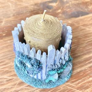 Lang Candles Garden Theme Ceramic Candle Holder with Specialty Gold Candle